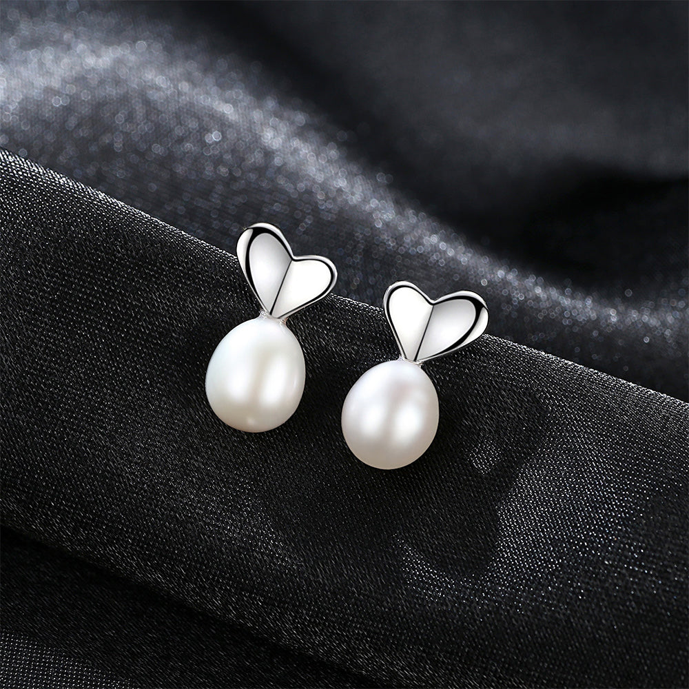 925 Sterling Silver Natural Pearl Drop Earrings Fashion Jewelry Gift for Women Girls