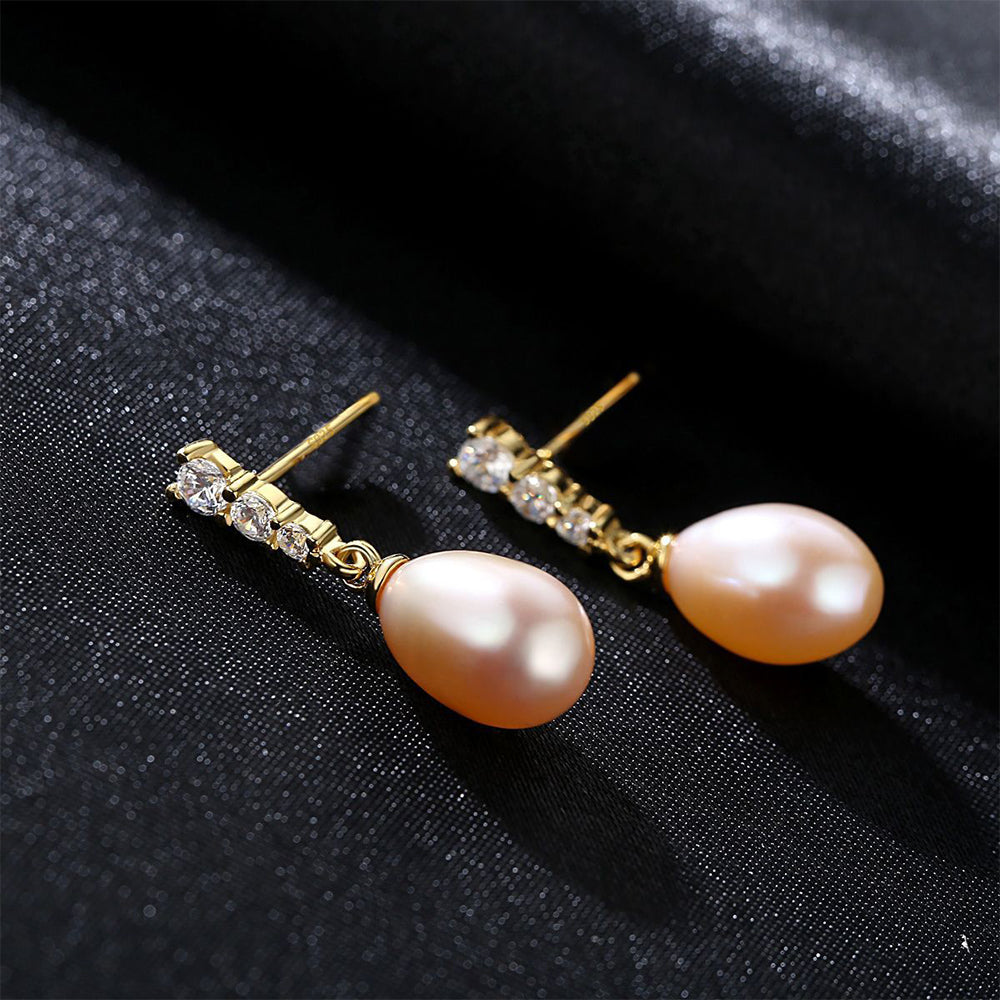 925 Sterling Silver Natural Pearl Drop Earrings Fashion Jewelry Gift for Women Girls