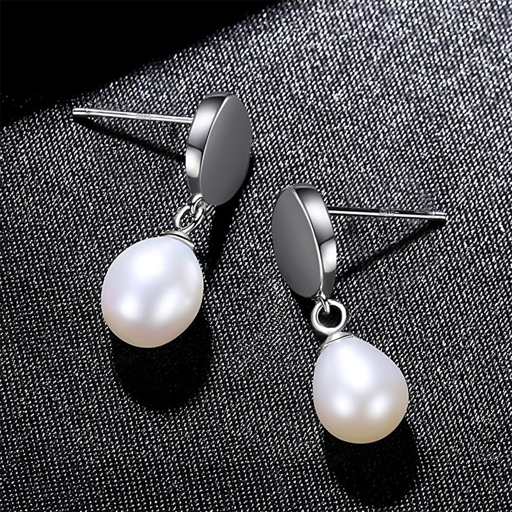 925 Sterling Silver Natural Pearl Drop Earrings Fashion Jewelry Gift for Women Girls