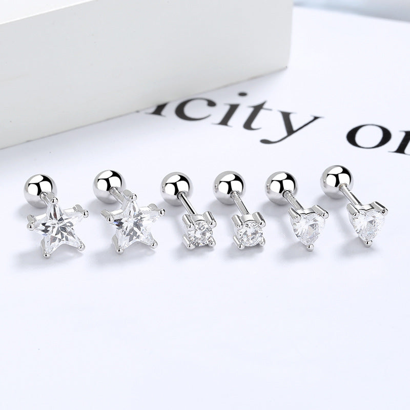 925 Sterling Silver Zircon Screw Back Stud Earrings