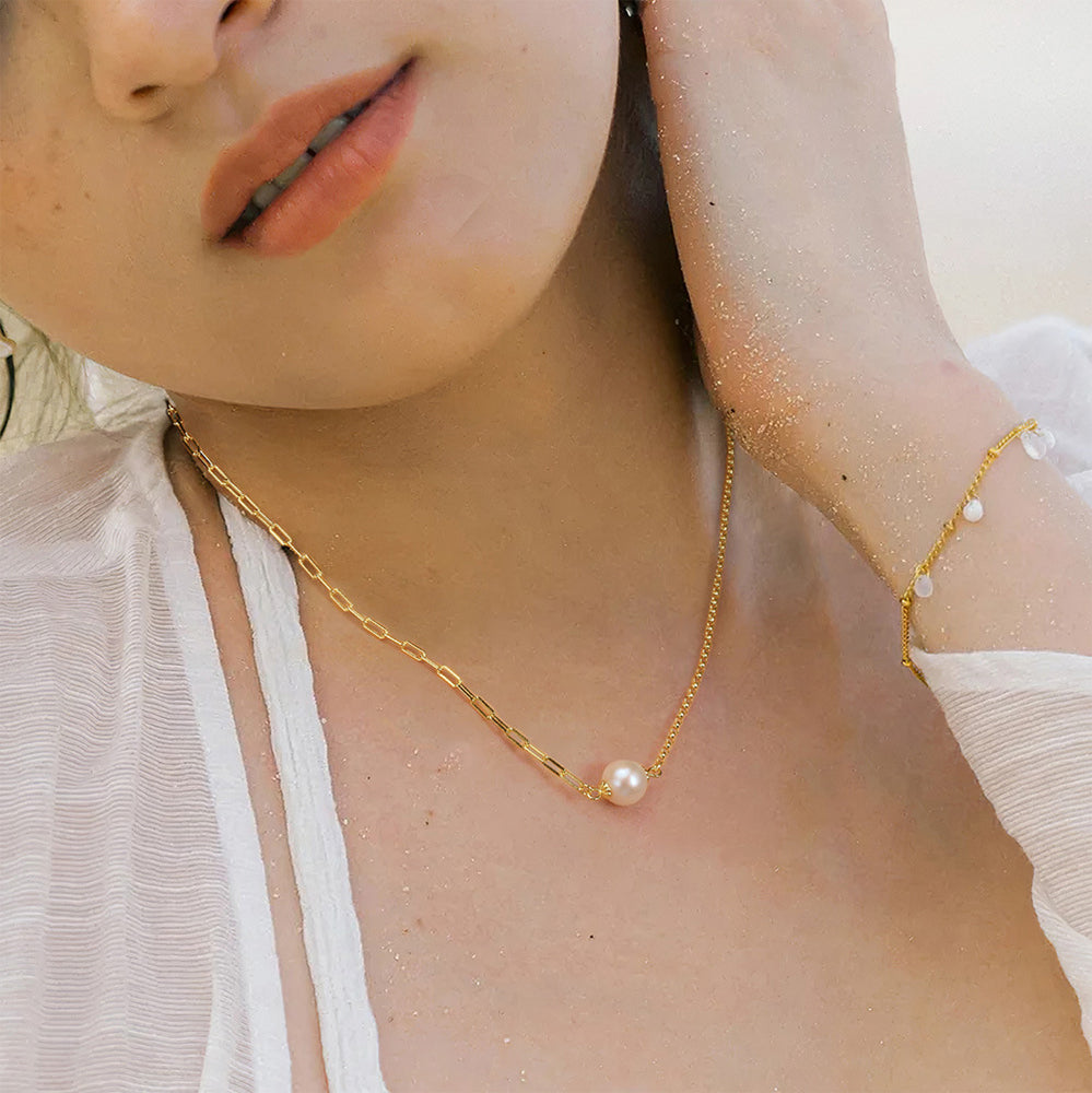 925 Sterling Silver Natural Pearl Necklace Fashion Jewelry Gift for Women Girls