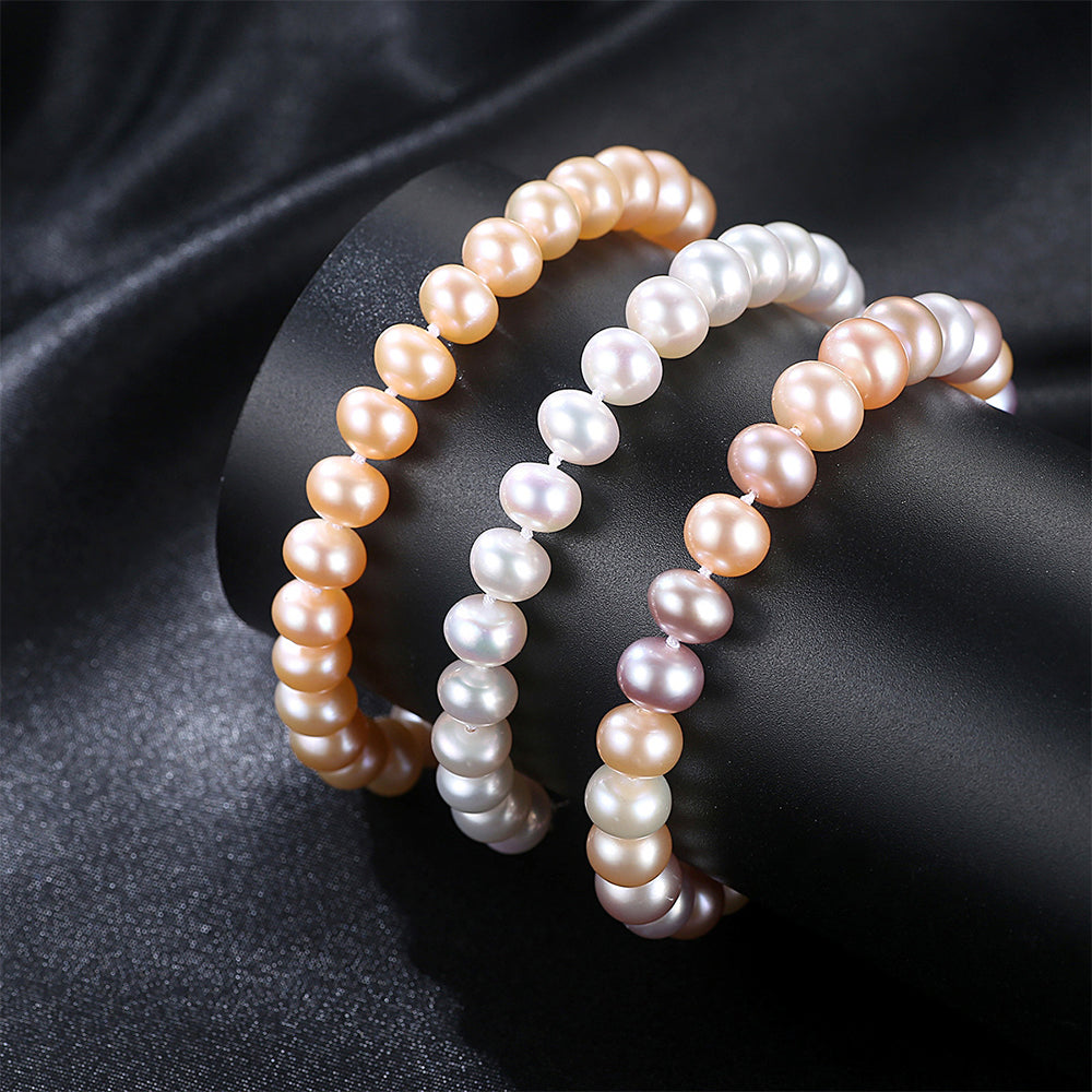 925 Sterling Silver Natural Pearl Bracelet Fashion Jewelry Gift for Women Girls
