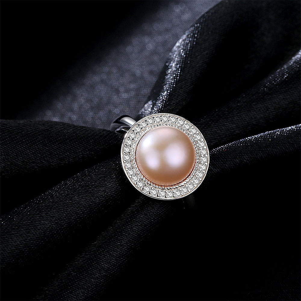 925 Sterling Silver Natural Pearl Ring Fashion Jewelry Gift for Women Girls