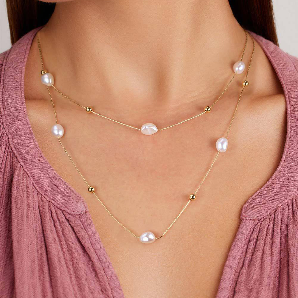 925 Sterling Silver Natural Pearl Necklace Fashion Jewelry Gift for Women Girls