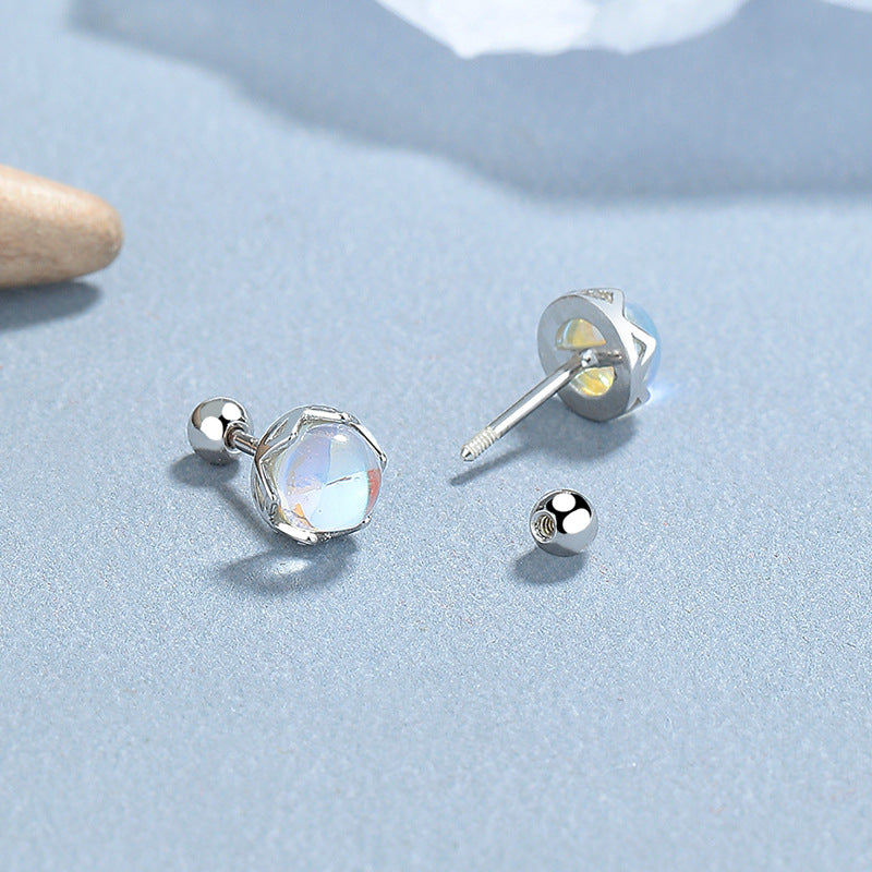 925 Sterling Silver Moonstone Screw Back Stud Earrings