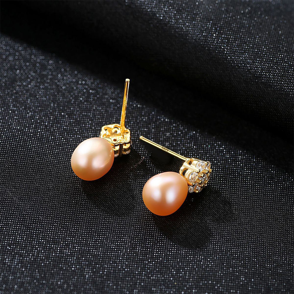 925 Sterling Silver Natural Pearl Stud Earrings Fashion Jewelry Gift for Women Girls