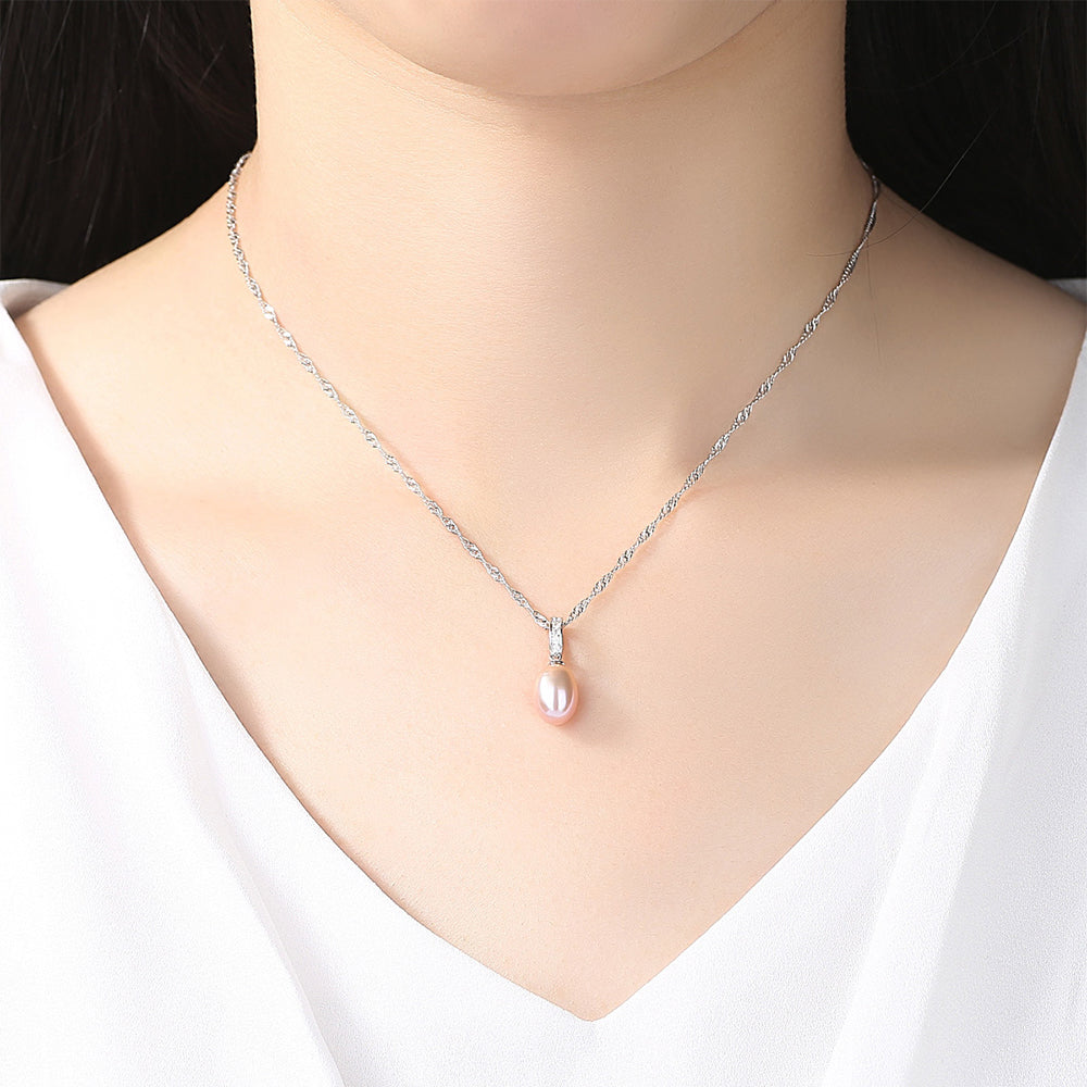 925 Sterling Silver Natural Pearl Drop Necklace Fashion Jewelry Gift for Women Girls