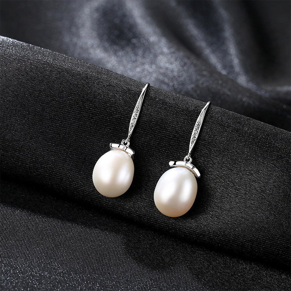 925 Sterling Silver Natural Pearl Drop Hook Earrings Fashion Jewelry Gift for Women Girls