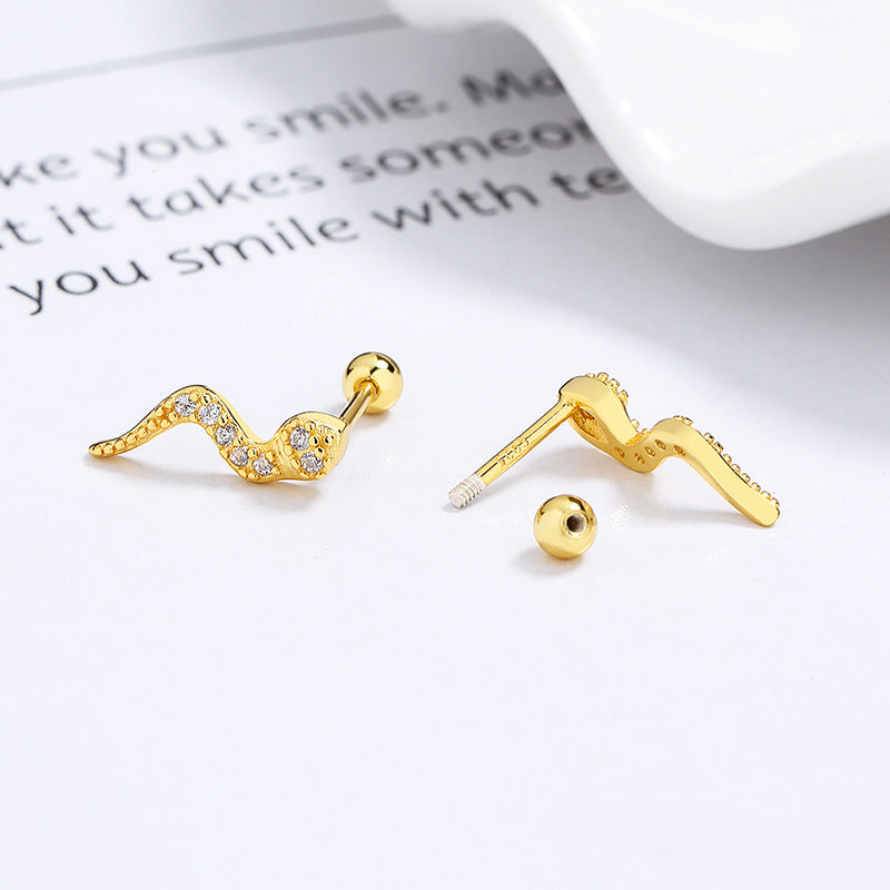 925 Sterling Silver Snake Screwed Earrings