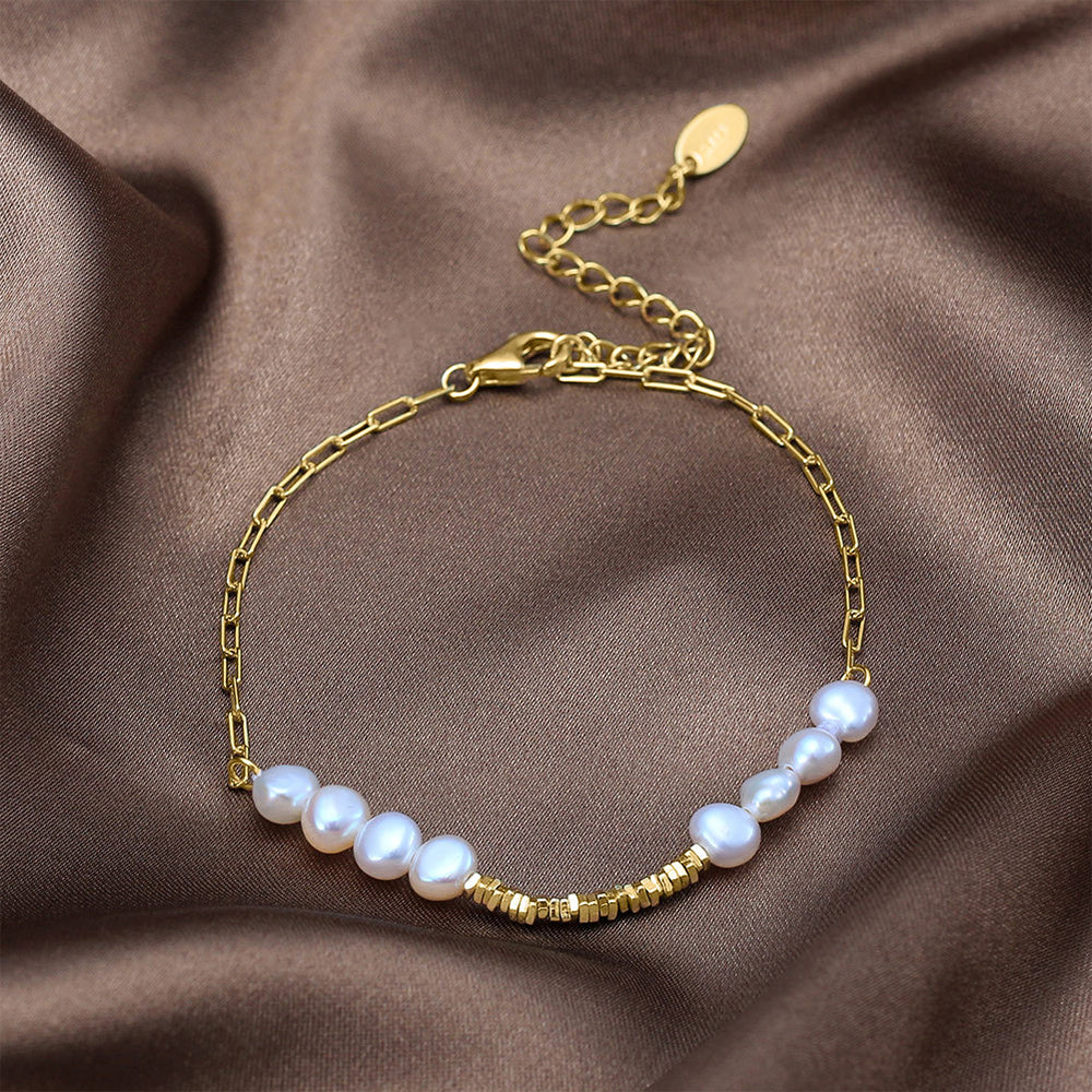 925 Sterling Silver Pearl Bracelet Fashion Jewelry Gift for Women Girls