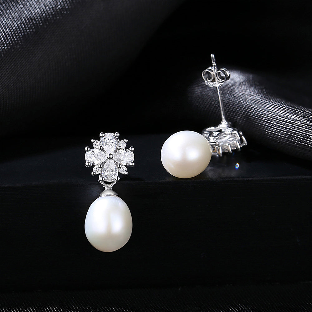 925 Sterling Silver Natural Pearl Drop Earrings Fashion Jewelry Gift for Women Girls