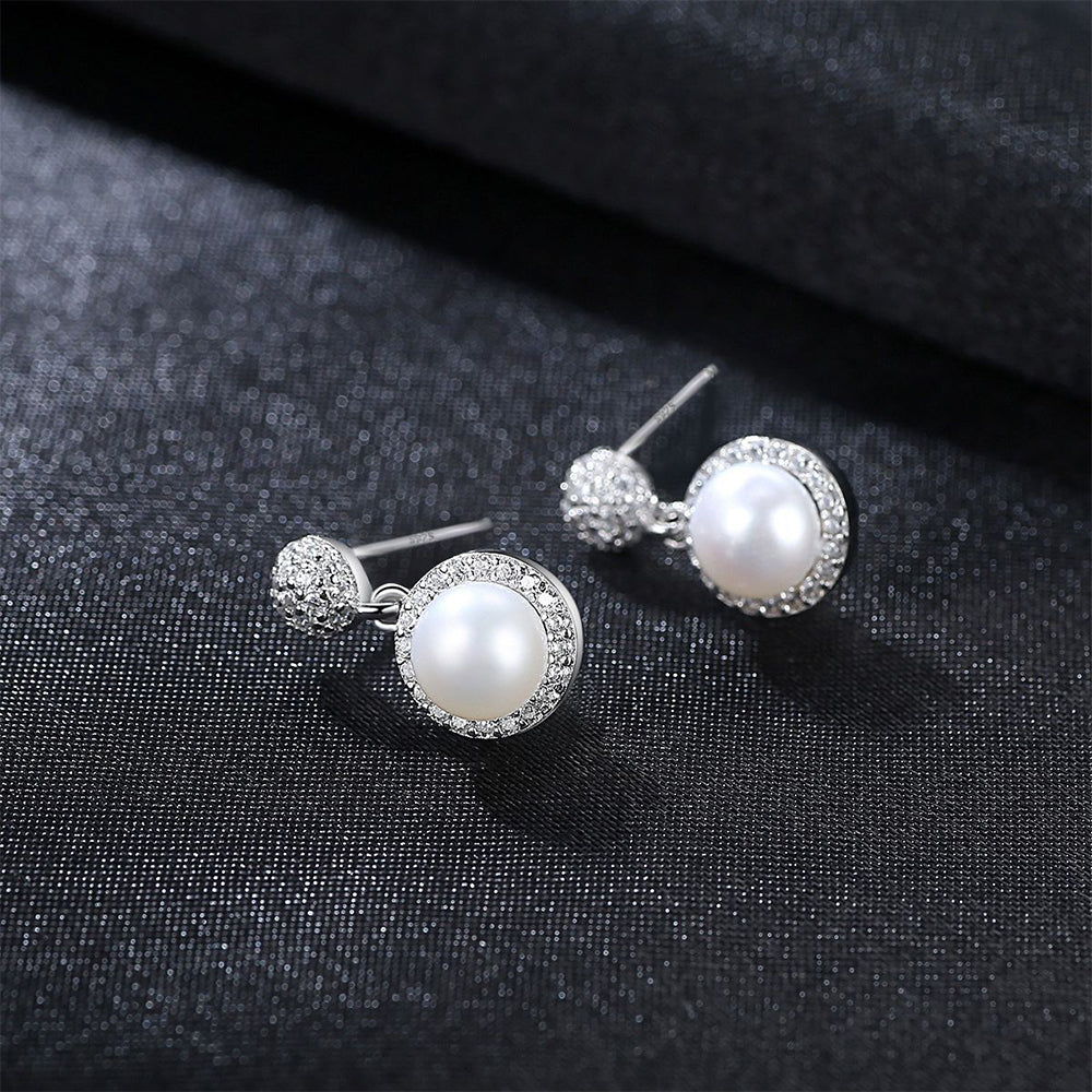 Pendientes colgantes de perla natural de plata de ley 925, joyería de moda, regalo para mujeres y niñas.