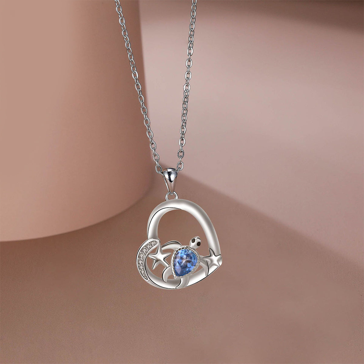 Copper With Silver Plated Heart Turtle Pendant Necklace