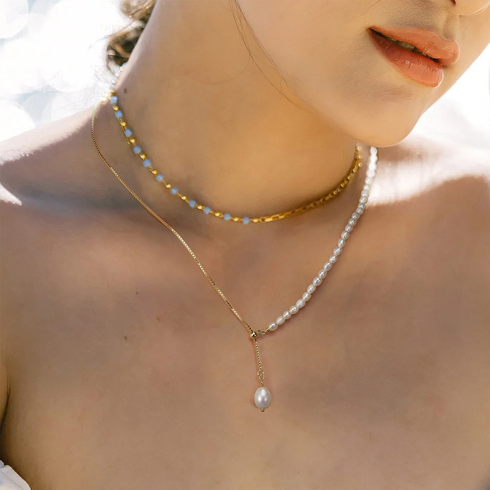 925 Sterling Silver Natural Pearl Necklace Fashion Jewelry Gift for Women Girls