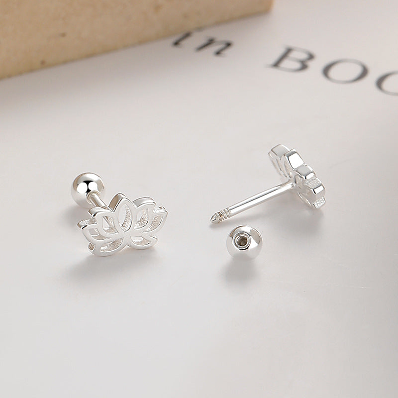 925 Sterling Silver Lotus Screwed Earrings