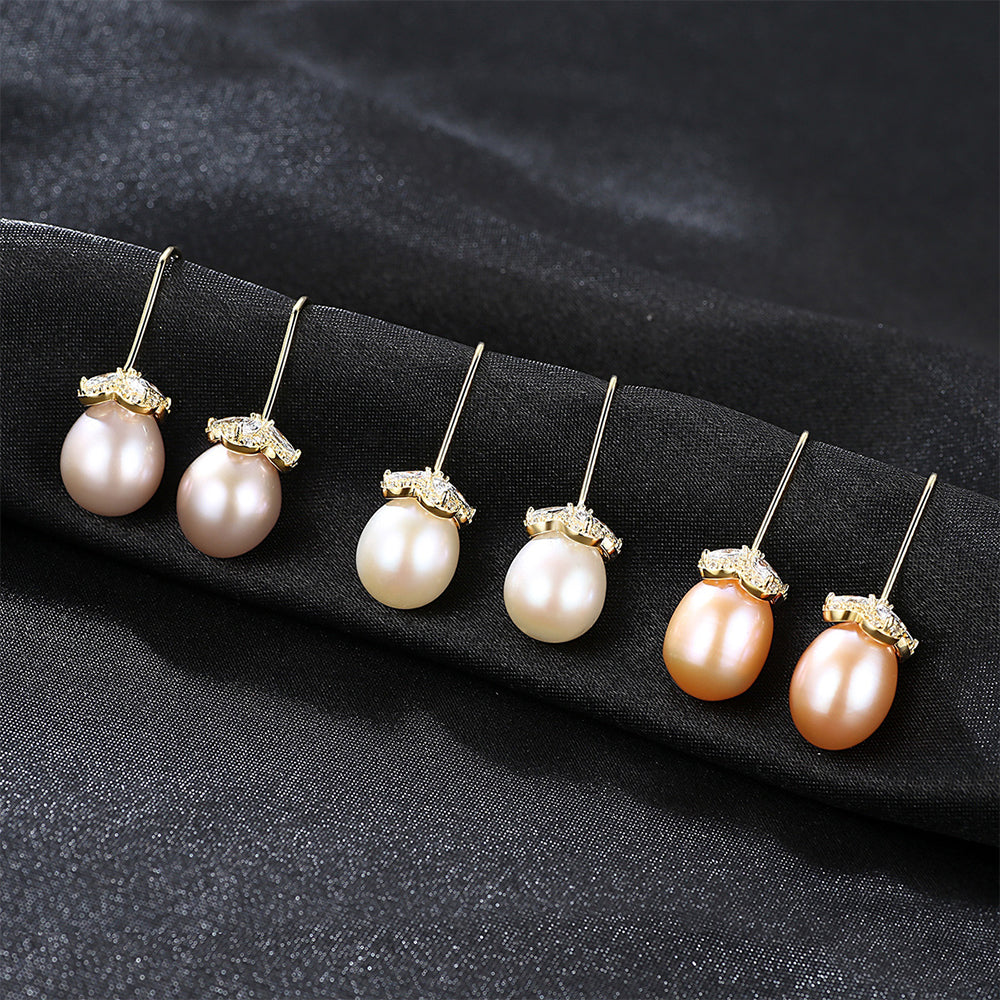 Pendientes colgantes de perla natural de plata de ley 925, joyería de moda, regalo para mujeres y niñas.