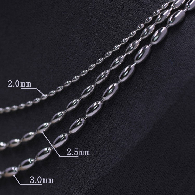 925 Sterling Silver Rice Beads Chain 1.6*2.4mm 2*4.1mm 2.5*5.2mm 3*6mm