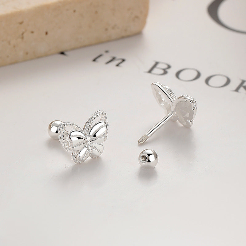 925 Sterling Silver Butterfly Screw Back Stud Earrings