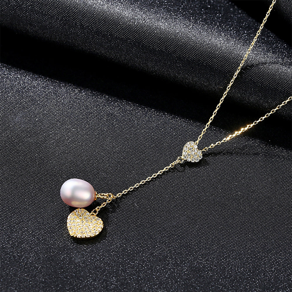 925 Sterling Silver Natural Pearl Drop Necklace Fashion Jewelry Gift for Women Girls