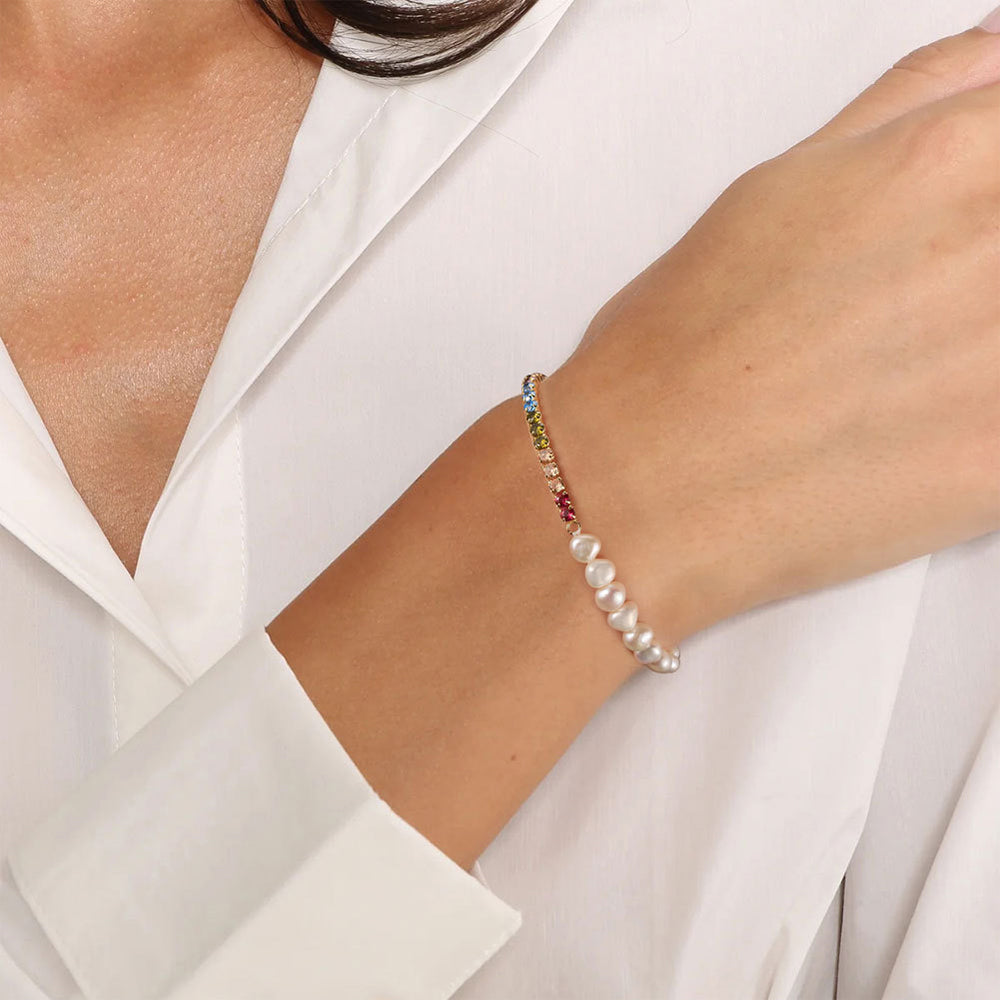 925 Sterling Silver Pearl Bracelet Fashion Jewelry Gift for Women Girls