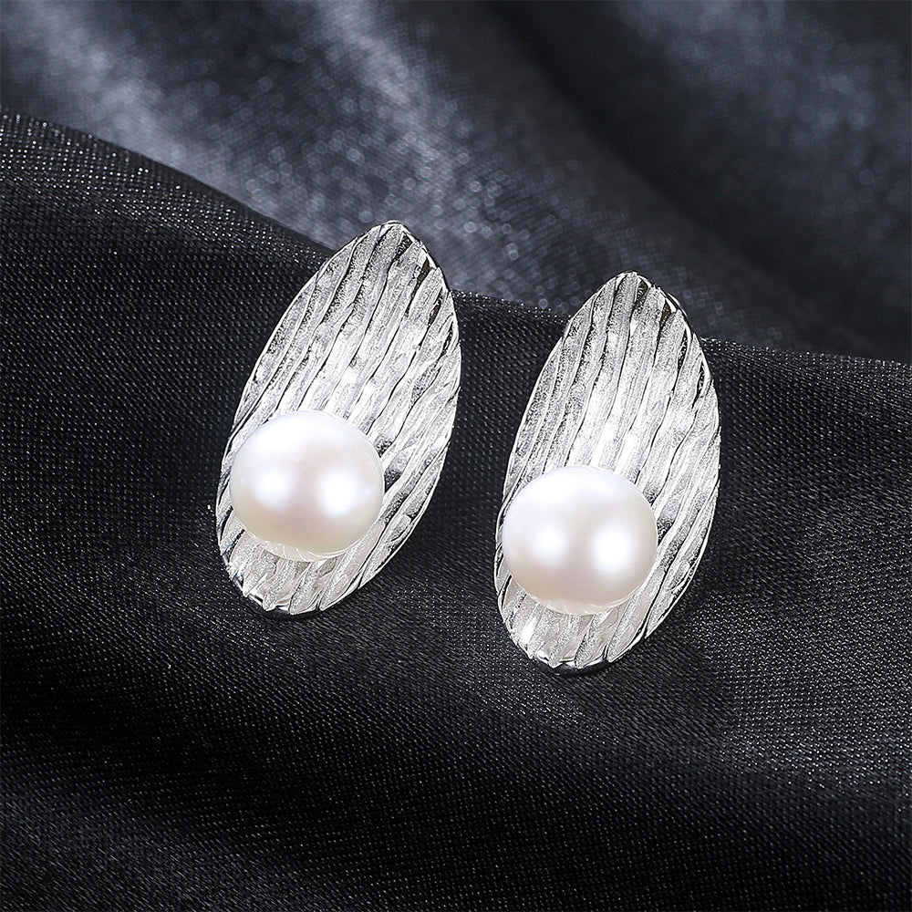 925 Sterling Silver Natural Pearl Big Stud Earrings Fashion Jewelry Gift for Women Girls