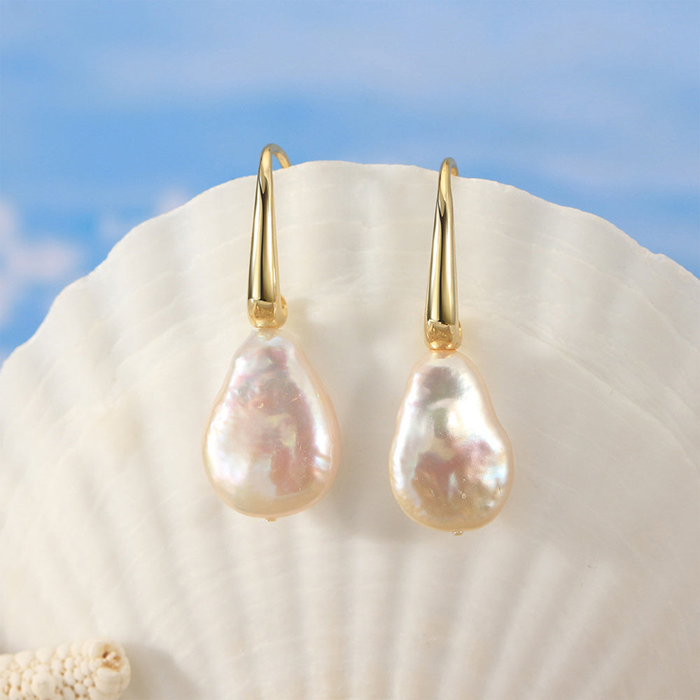 925 Sterling Silver Natural Pearl Huggie Earrings Fashion Jewelry Gift for Women Girl