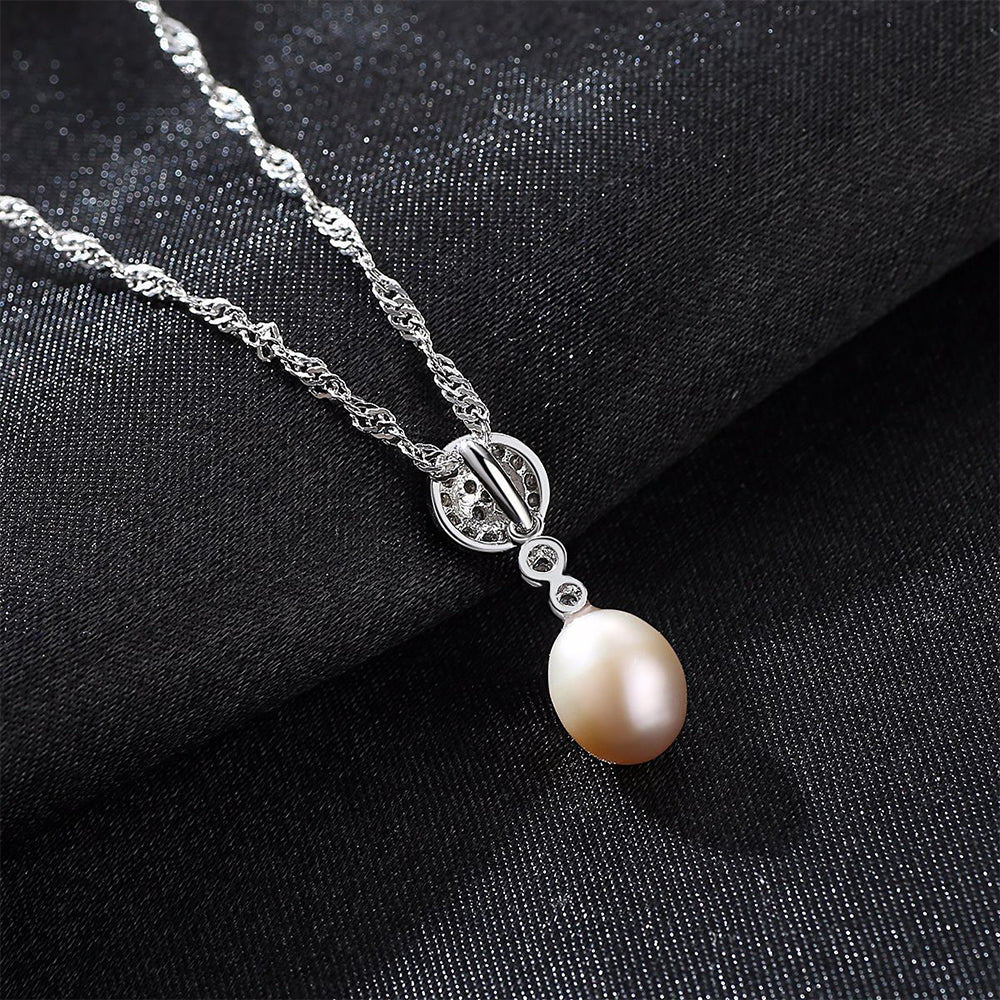 925 Sterling Silver Natural Pearl Drop Necklace Fashion Jewelry Gift for Women Girls