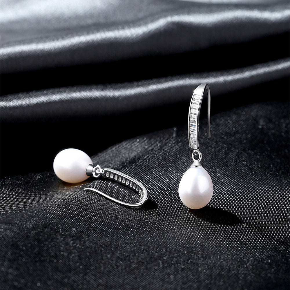 925 Sterling Silver Natural Pearl Drop Earrings Fashion Jewelry Gift for Women Girls