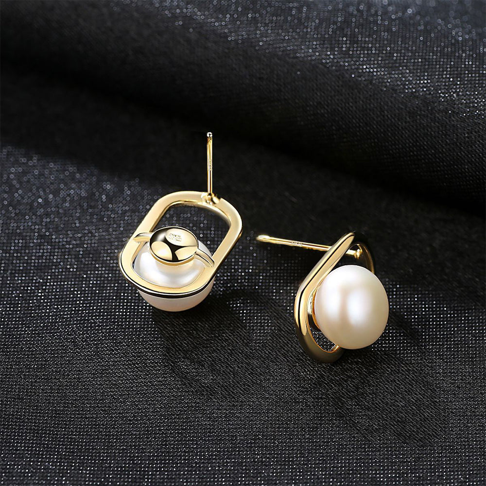 925 Sterling Silver Natural Pearl Drop Stud Earrings Fashion Jewelry Gift for Women Girls