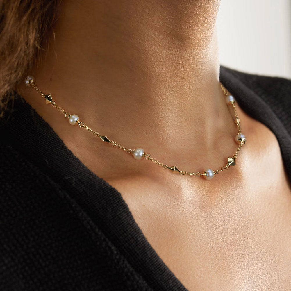 925 Sterling Silver Natural Pearl Necklace Fashion Jewelry Gift for Women Girls