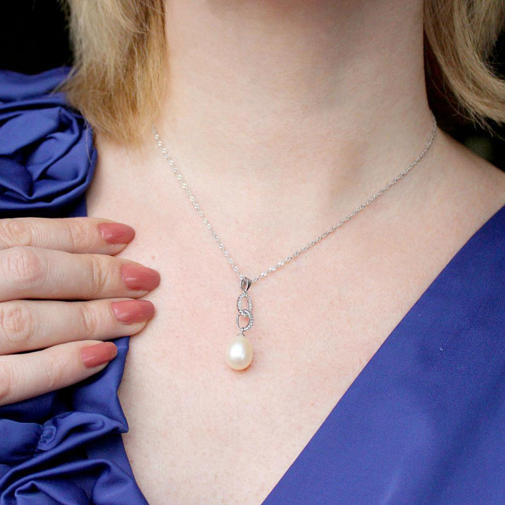 925 Sterling Silver Natural Pearl Drop Necklace Fashion Jewelry Gift for Women Girls