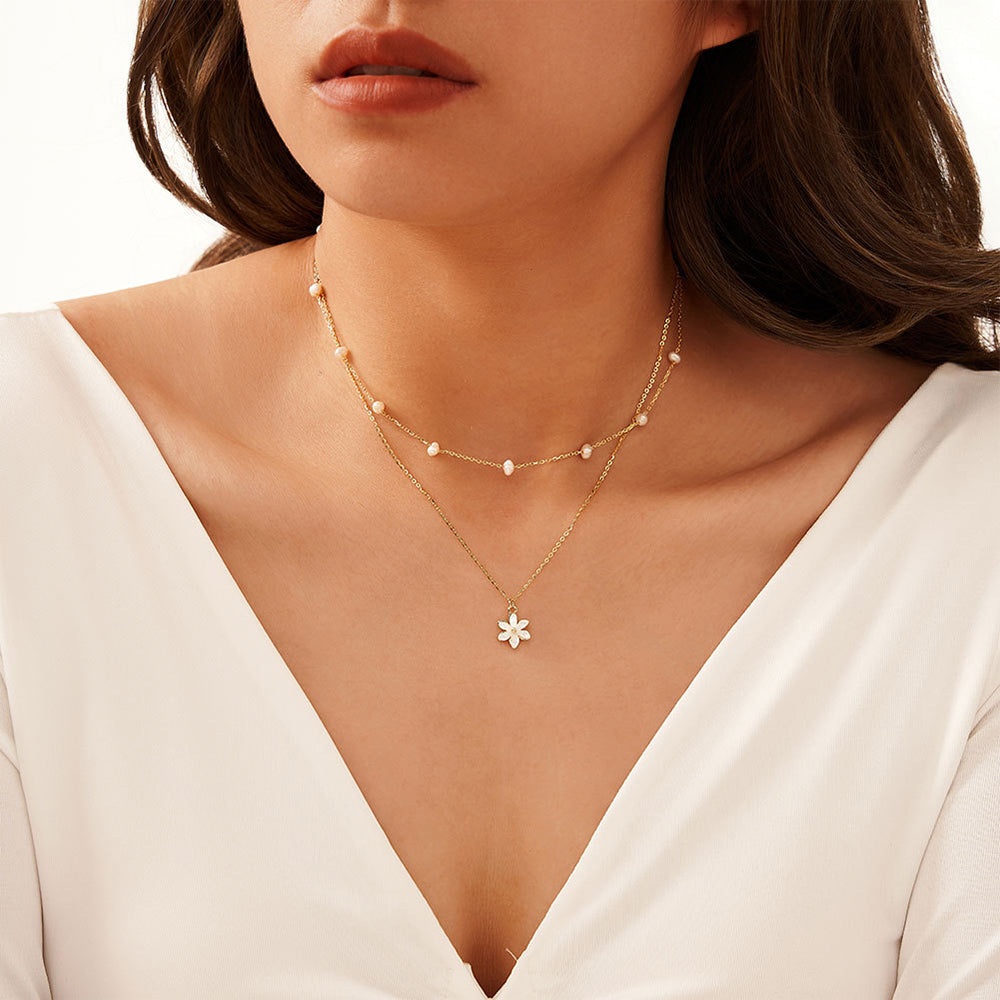 925 Sterling Silver Natural Pearl Necklace Fashion Jewelry Gift for Women Girls