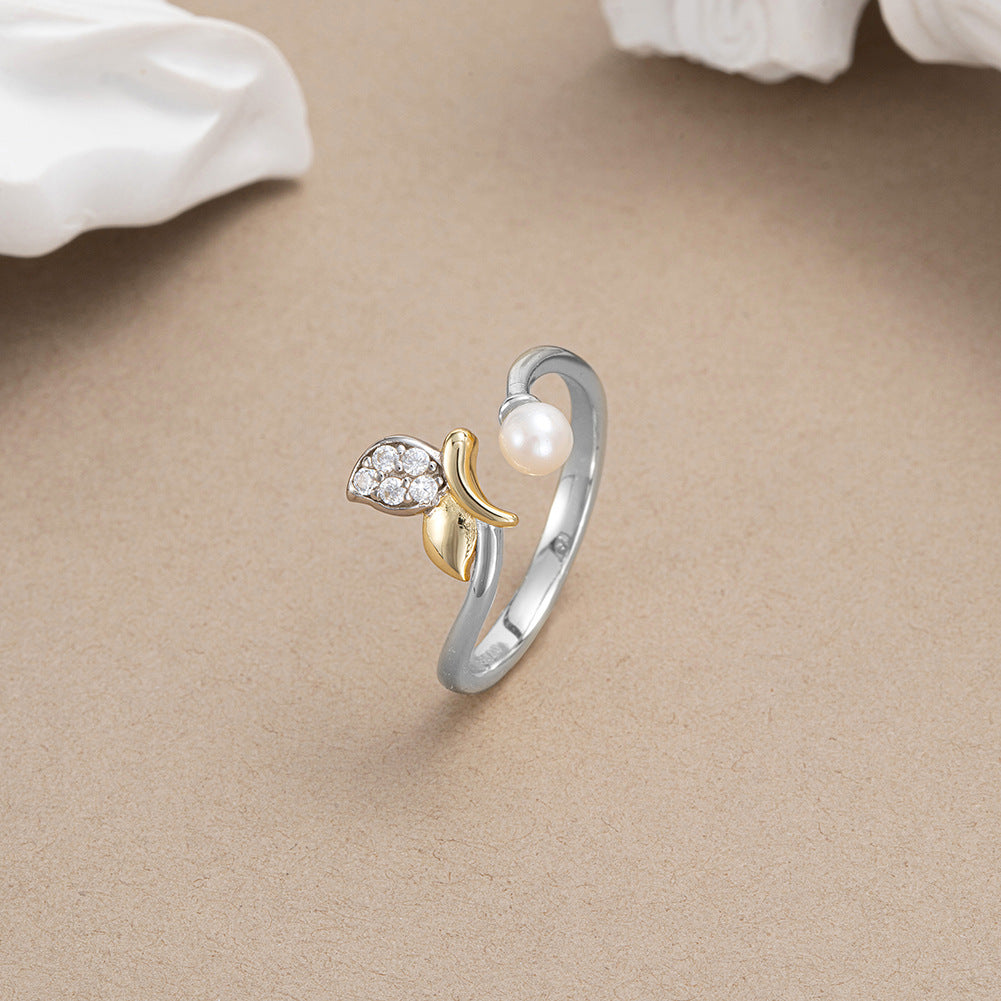 925 Sterling Silver Natural Pearl Ring Fashion Jewelry Gift for Women Girls