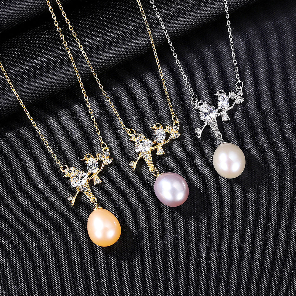 925 Sterling Silver Natural Pearl Drop Necklace Fashion Jewelry Gift for Women Girls