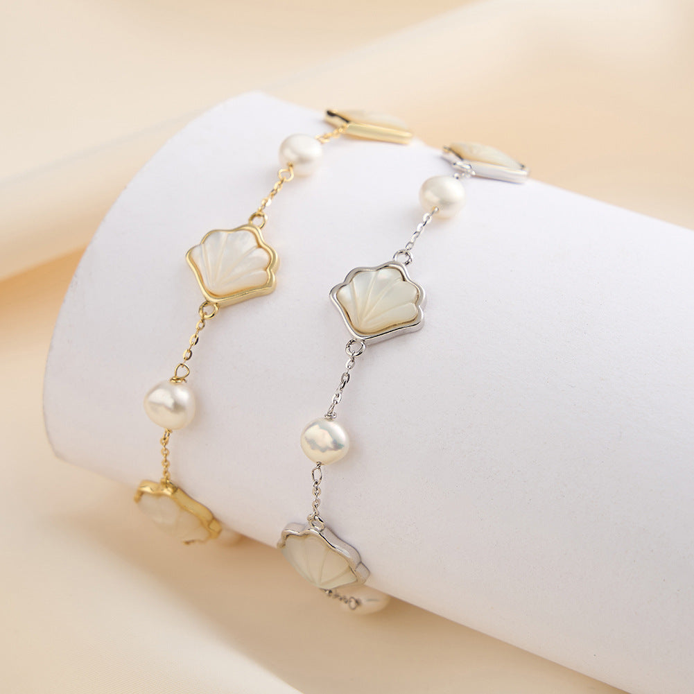 925 Sterling Silver Pearl Bracelet Fashion Jewelry Gift for Women Girls