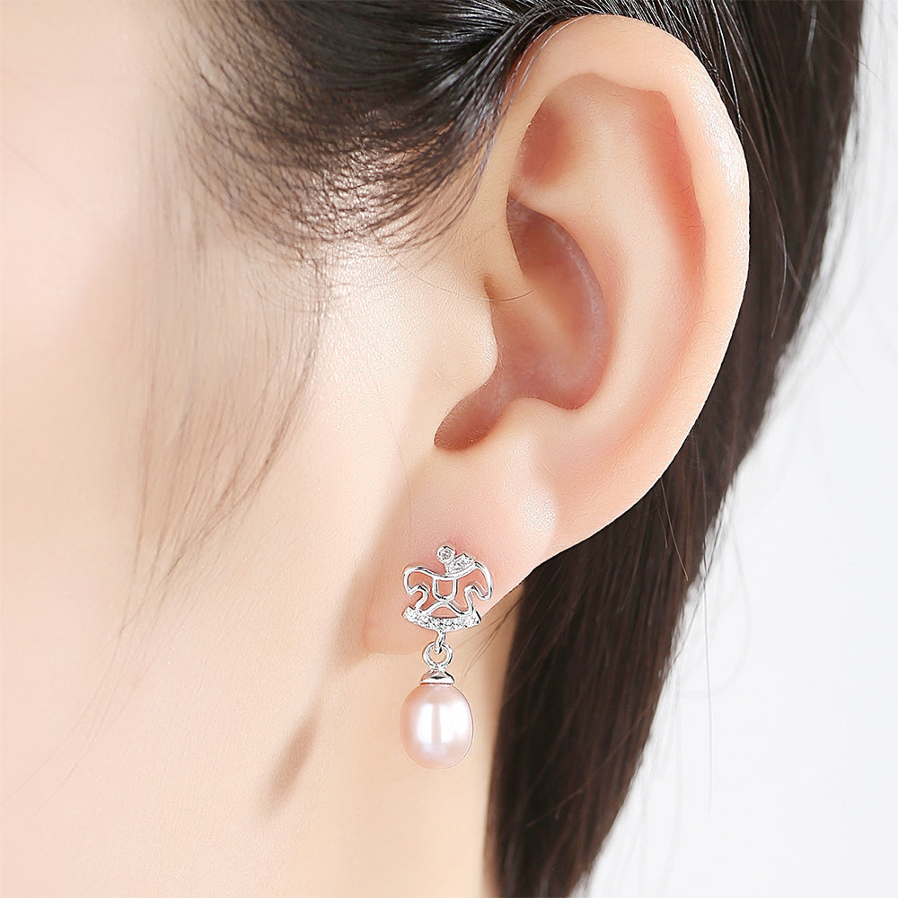 925 Sterling Silver Natural Pearl Drop Earrings Fashion Jewelry Gift for Women Girls