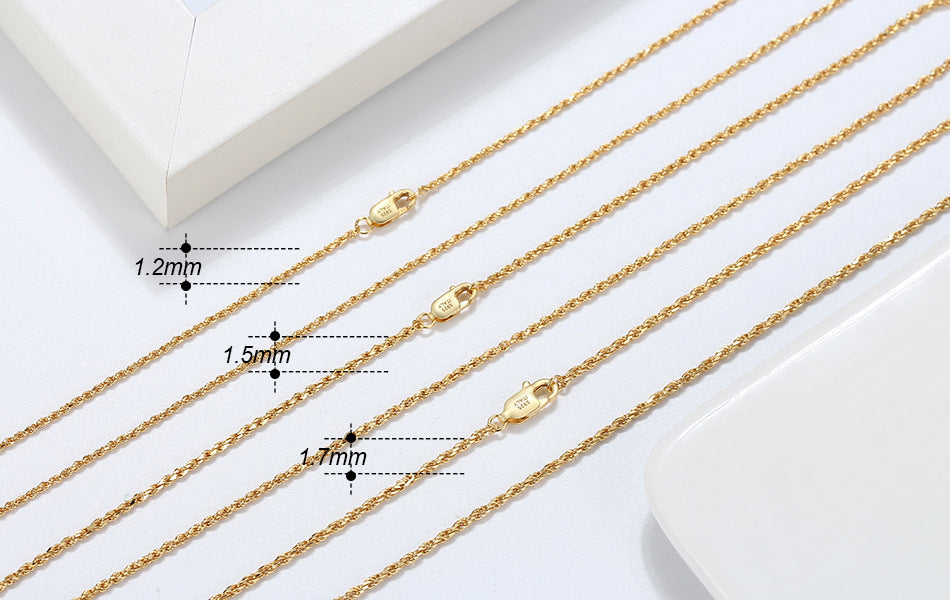 925 Sterling Silver Rope Chain 1.2mm 1.5mm 1.7mm 2.3mm 3.3mm