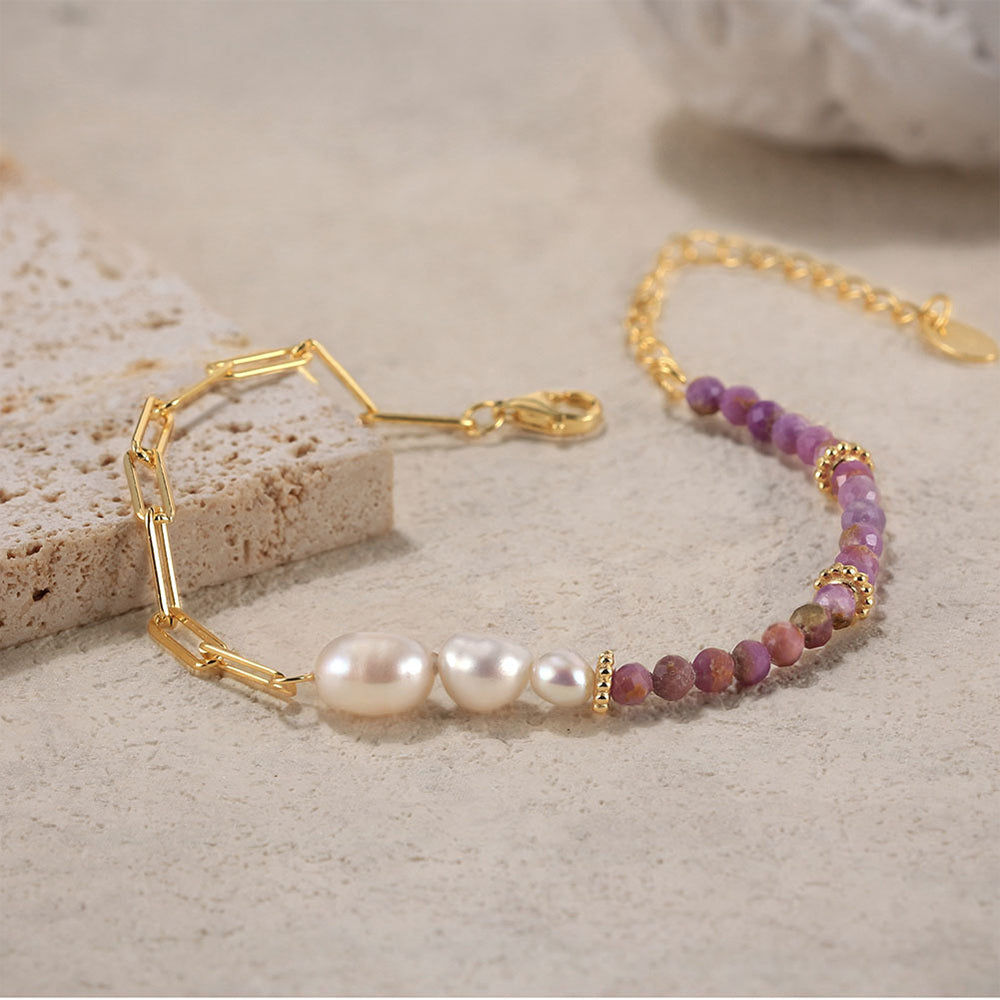 925 Sterling Silver Pearl Bracelet Fashion Jewelry Gift for Women Girls
