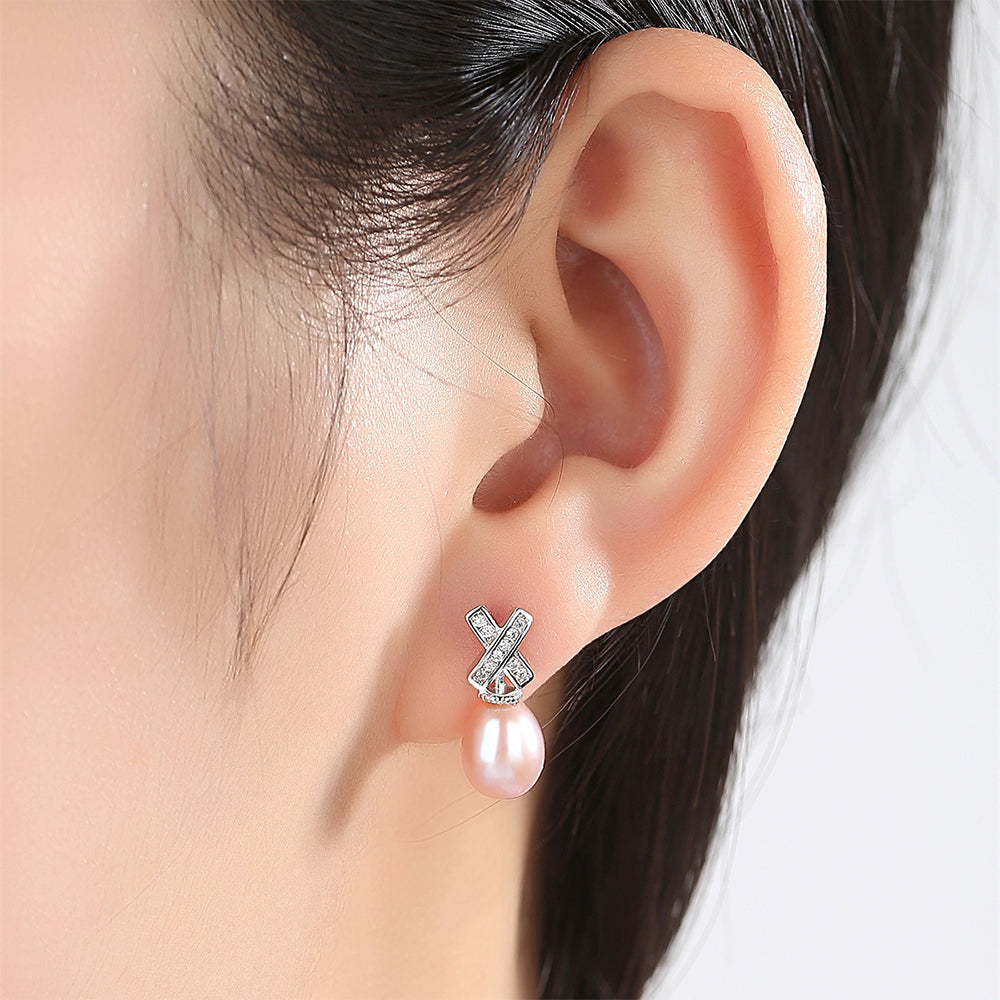 925 Sterling Silver Natural Pearl Drop Earrings Fashion Jewelry Gift for Women Girls