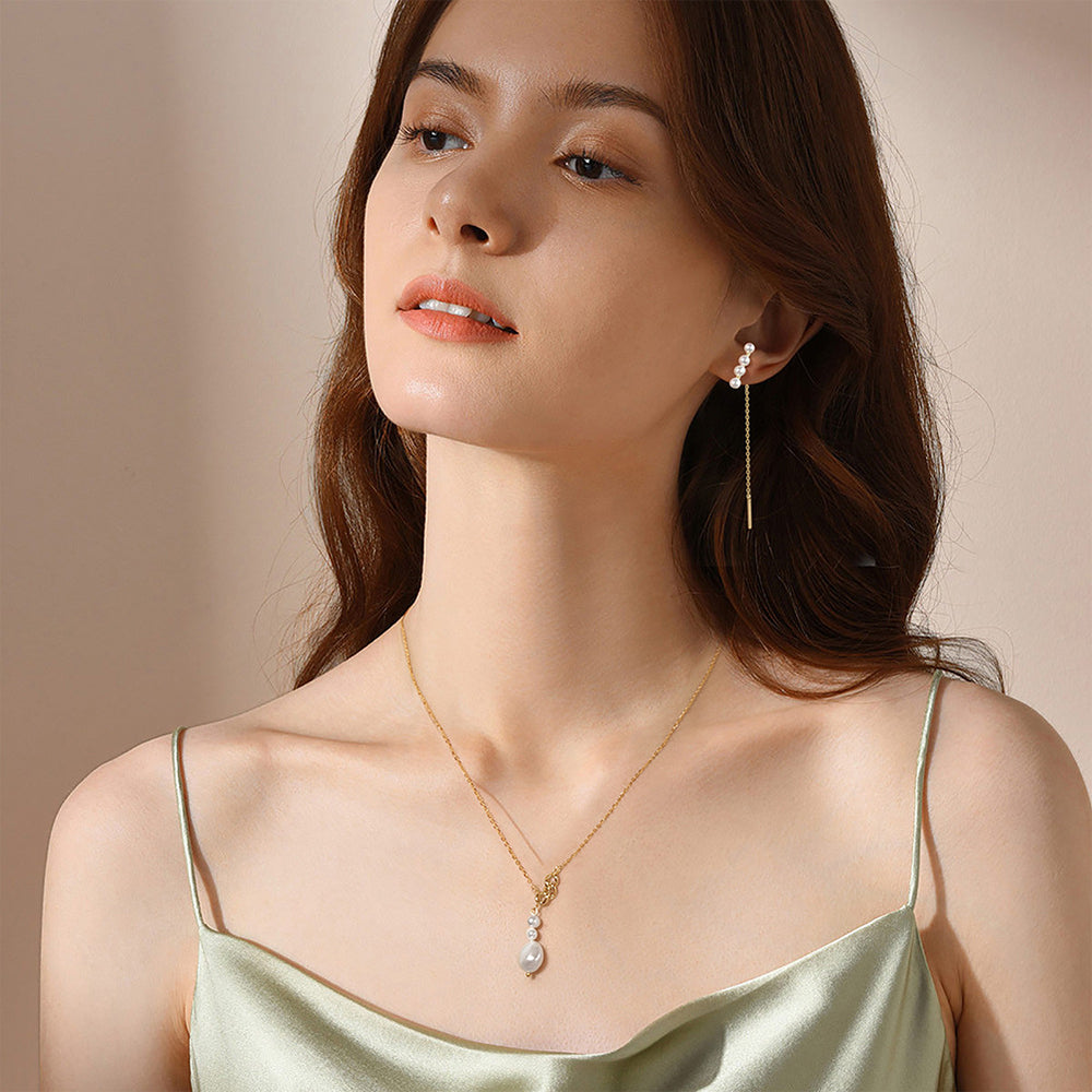 925 Sterling Silver Natural Pearl Earrings Fashion Jewelry Gift for Women Girl