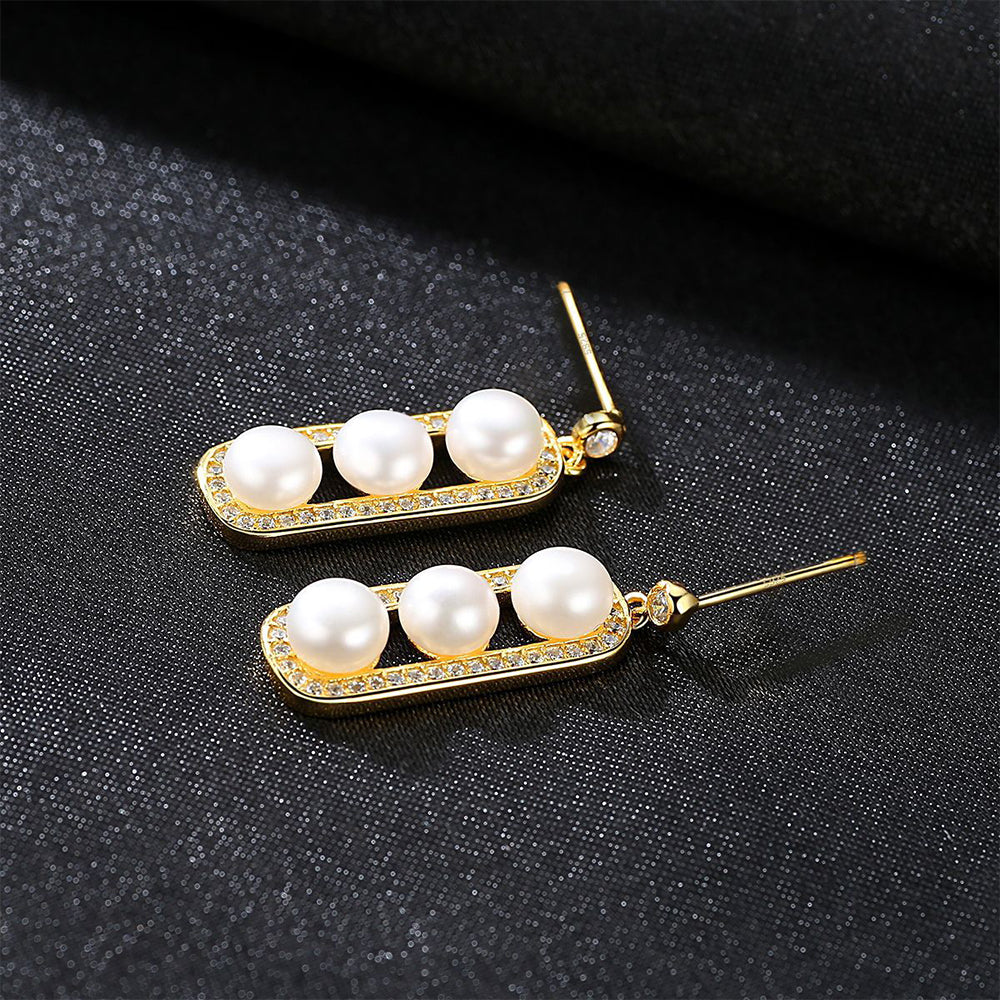 925 Sterling Silver Natural Pearl Drop Earrings Fashion Jewelry Gift for Women Girls