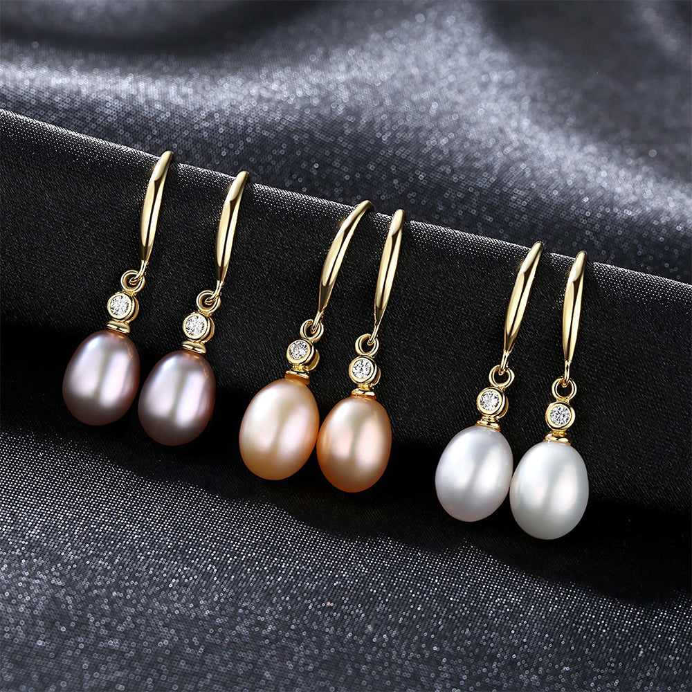 925 Sterling Silver Natural Pearl Drop Earrings Fashion Jewelry Gift for Women Girls