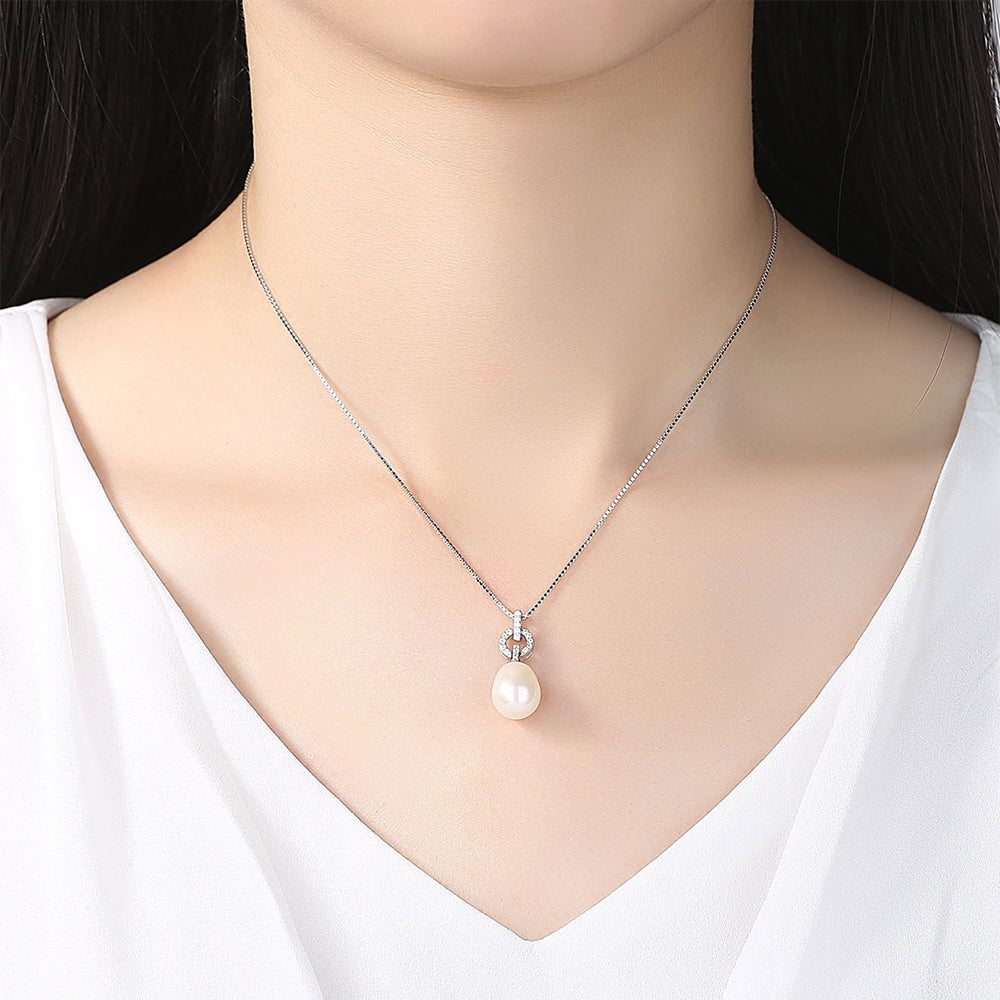 925 Sterling Silver Natural Pearl Drop Necklace Fashion Jewelry Gift for Women Girls