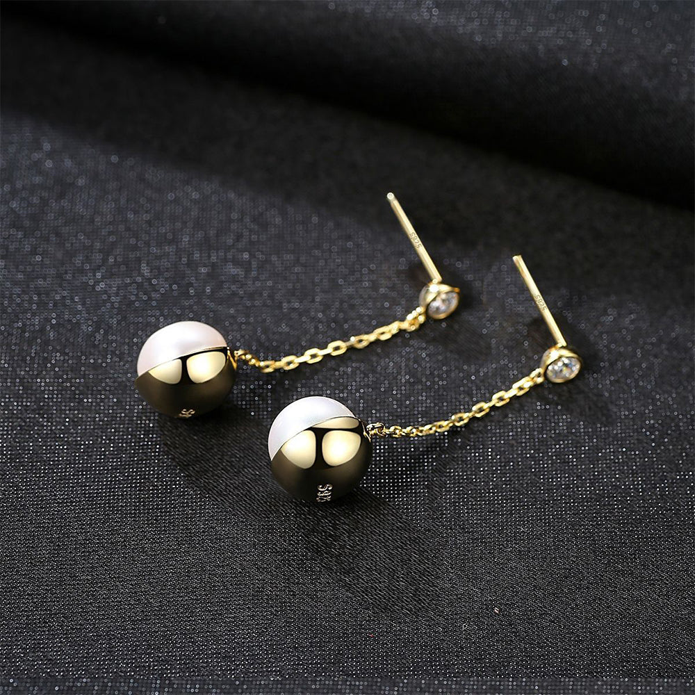 925 Sterling Silver Natural Pearl Drop Earrings Fashion Jewelry Gift for Women Girls