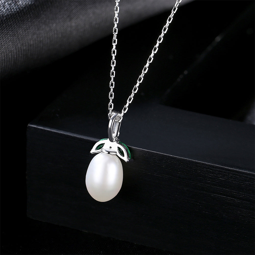 925 Sterling Silver Natural Pearl Drop Necklace Fashion Jewelry Gift for Women Girls