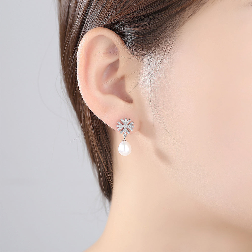 Pendientes colgantes de perla natural de plata de ley 925, joyería de moda, regalo para mujeres y niñas.