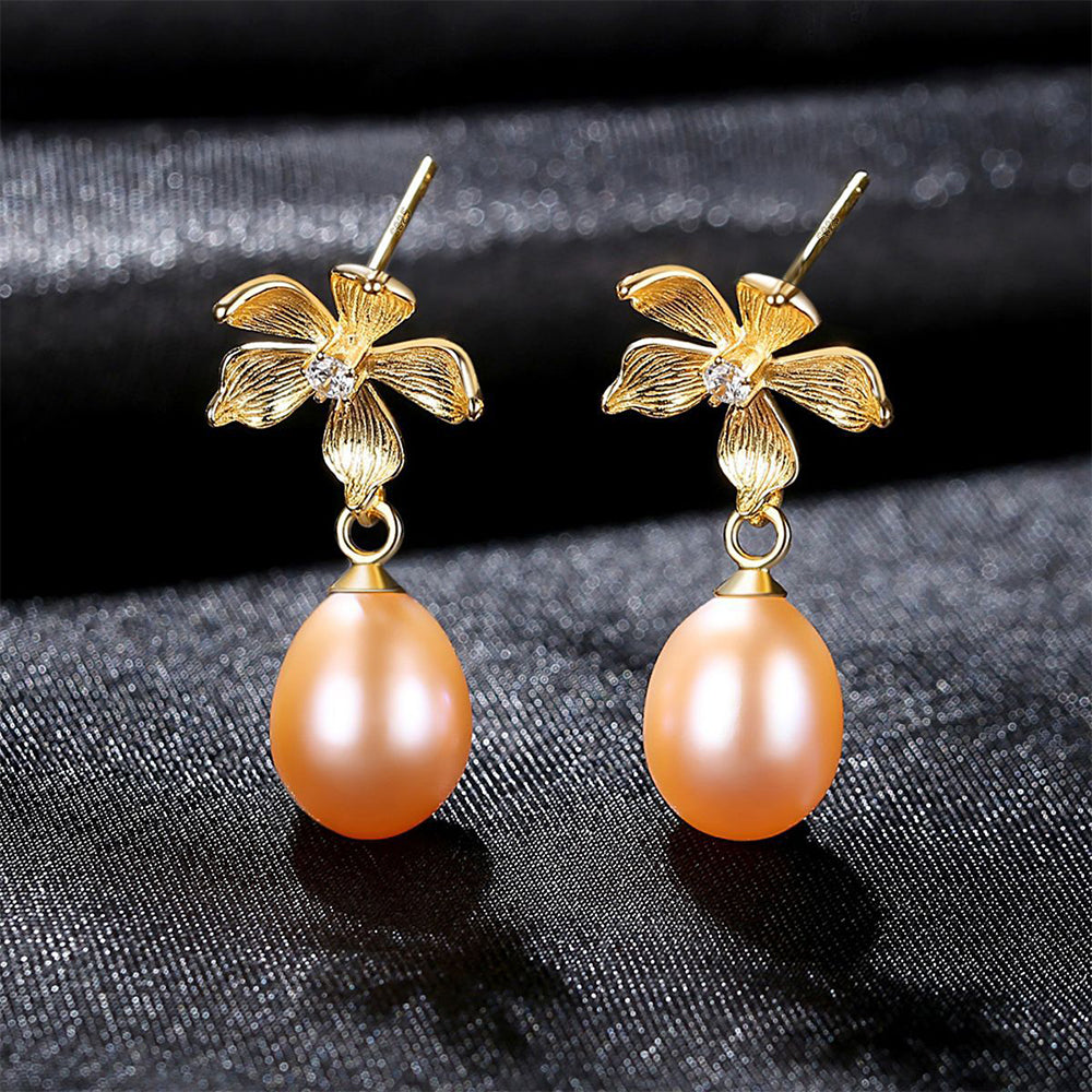 Pendientes colgantes de perla natural de plata de ley 925, joyería de moda, regalo para mujeres y niñas.