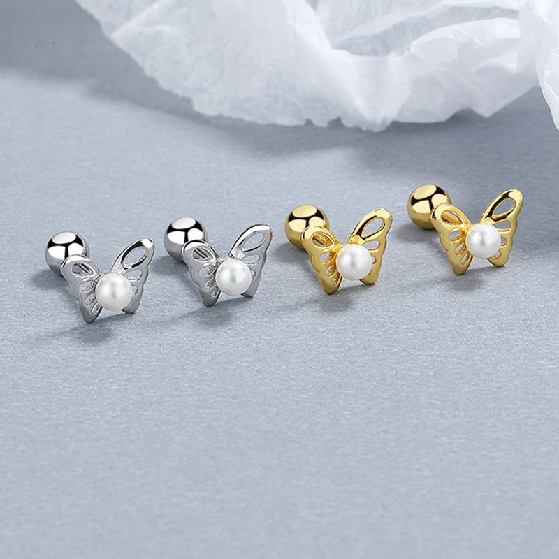 925 Sterling Silver Butterfly Screw Back Stud Earrings