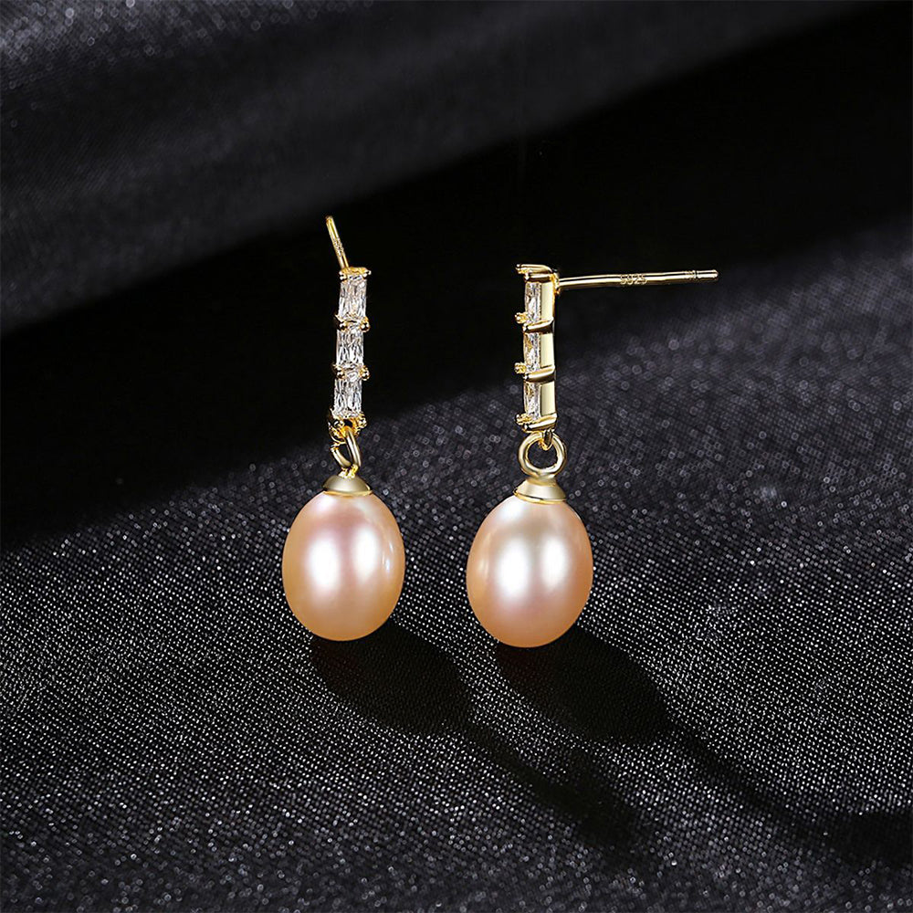 925 Sterling Silver Natural Pearl Drop Earrings Fashion Jewelry Gift for Women Girls