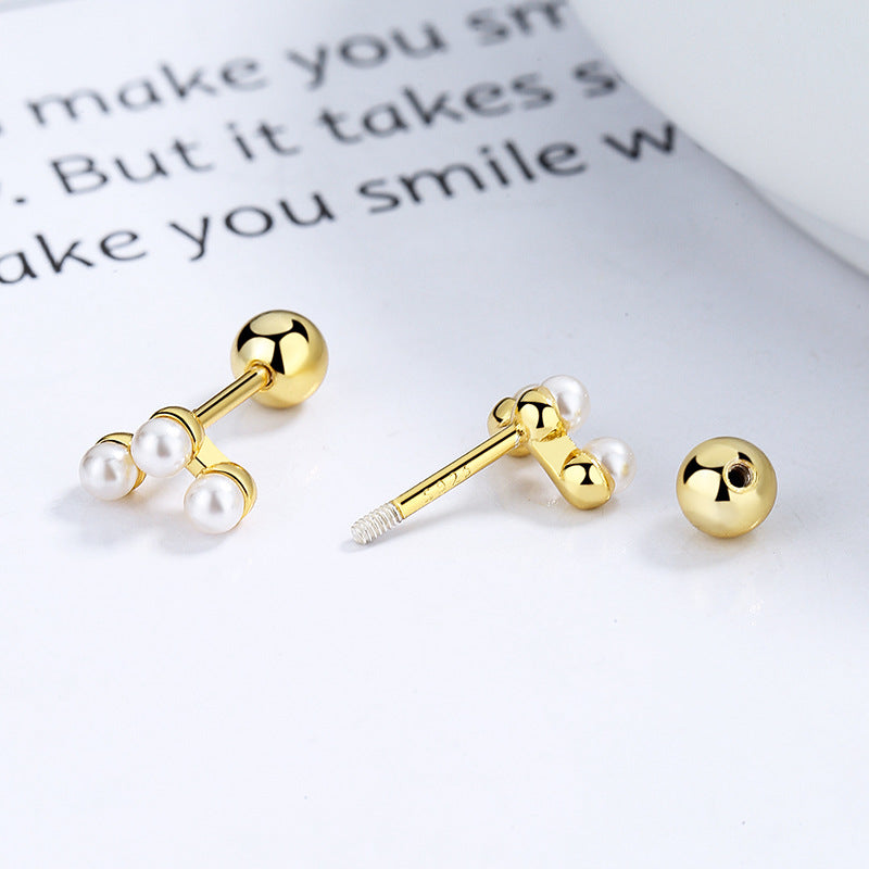 925 Sterling Silver Pearl Screw Back Stud Earrings